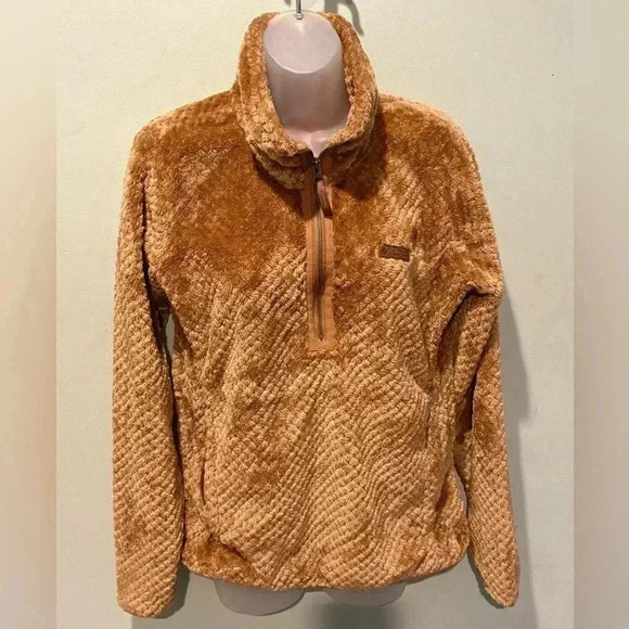 Columbia Fireside II Sherpa Jacket Womens Medium Brown Quarter Zip‎ soft warm - Picture 1 of 8